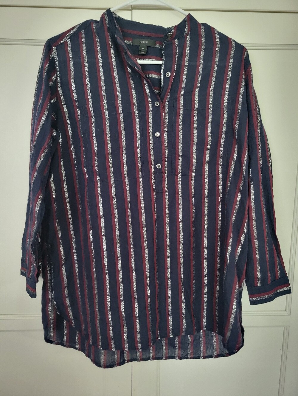 J. Creq Navy, Burgundy & Sikver Striped Lightweight Tunic Shirt